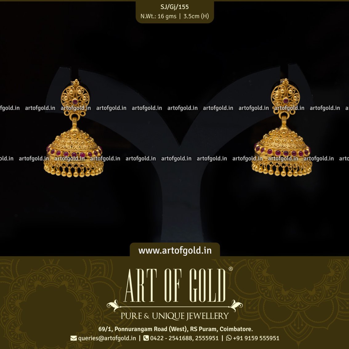Light Weight Gold Jhumkas Art of Gold Jewellery, Coimbatore