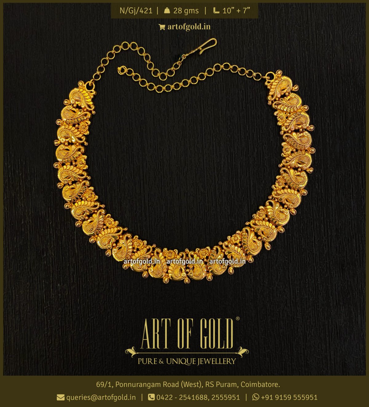 Light Weight Bridal Necklace Art of Gold Jewellery Coimbatore