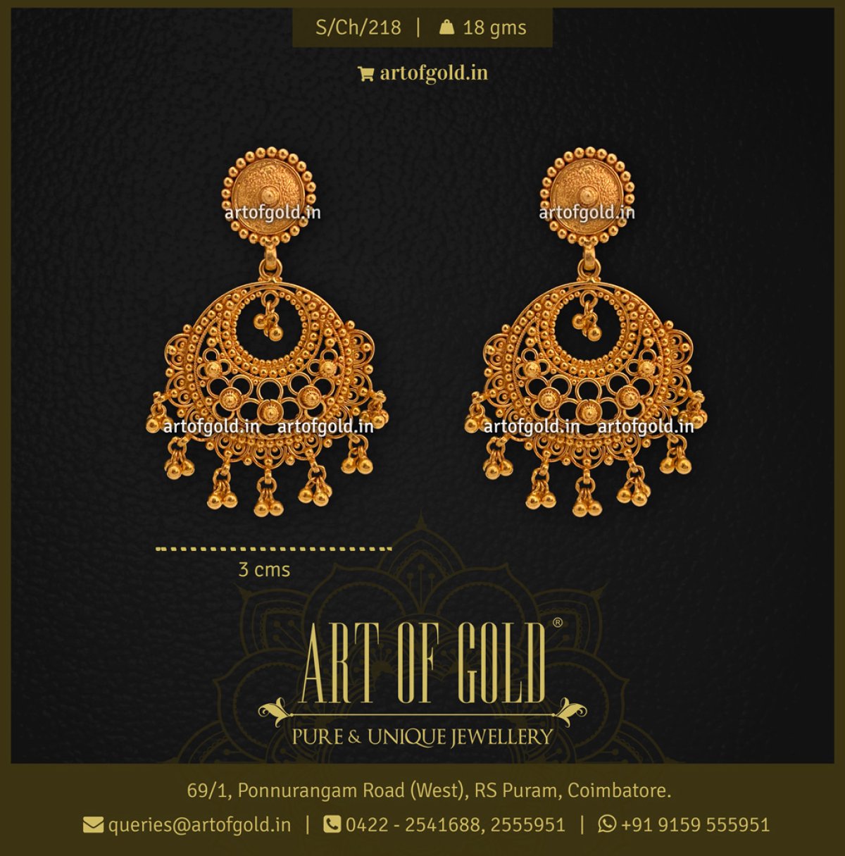 Light weight Gold Chandbali earrings Art of Gold Jewellery