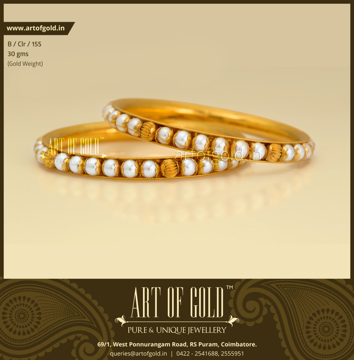 Pearl Gold Balls bangle Art of Gold Jewellery, Coimbatore