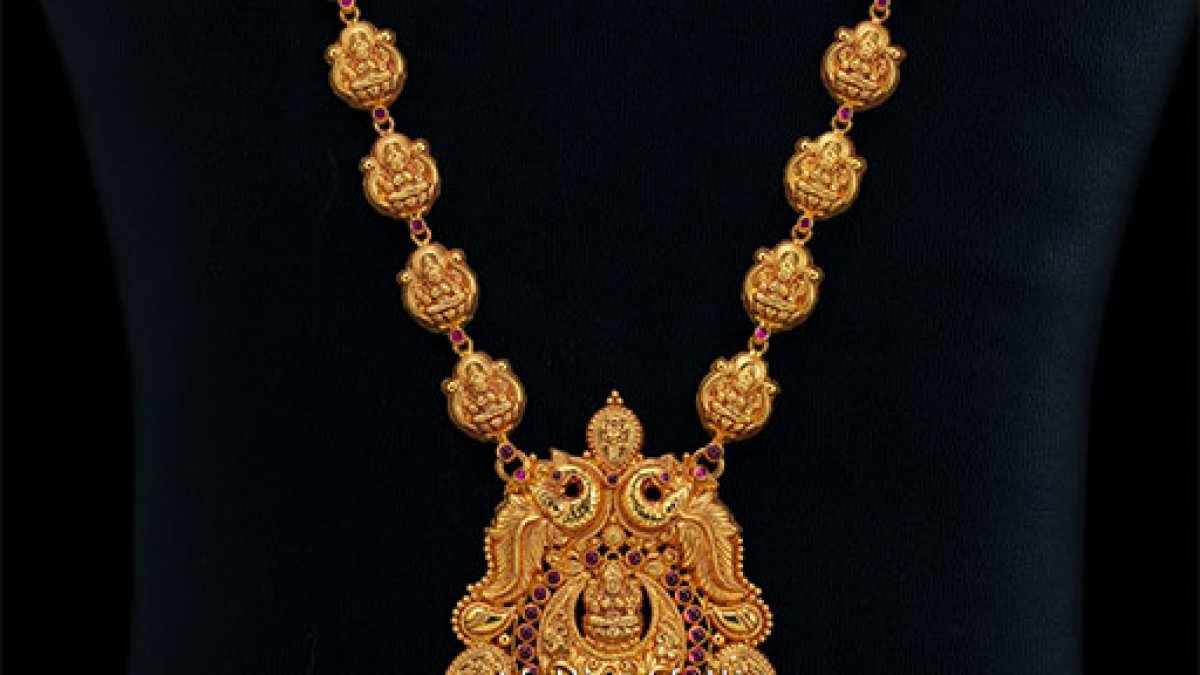 Antique Gold Long Necklace Designs In Gold With Price Light Weight