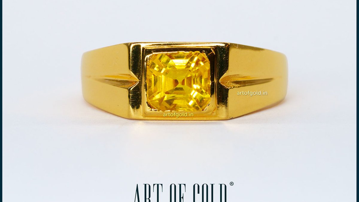 Square Yellow Sapphire Ring for Men in Gold Art of Gold - Main Image