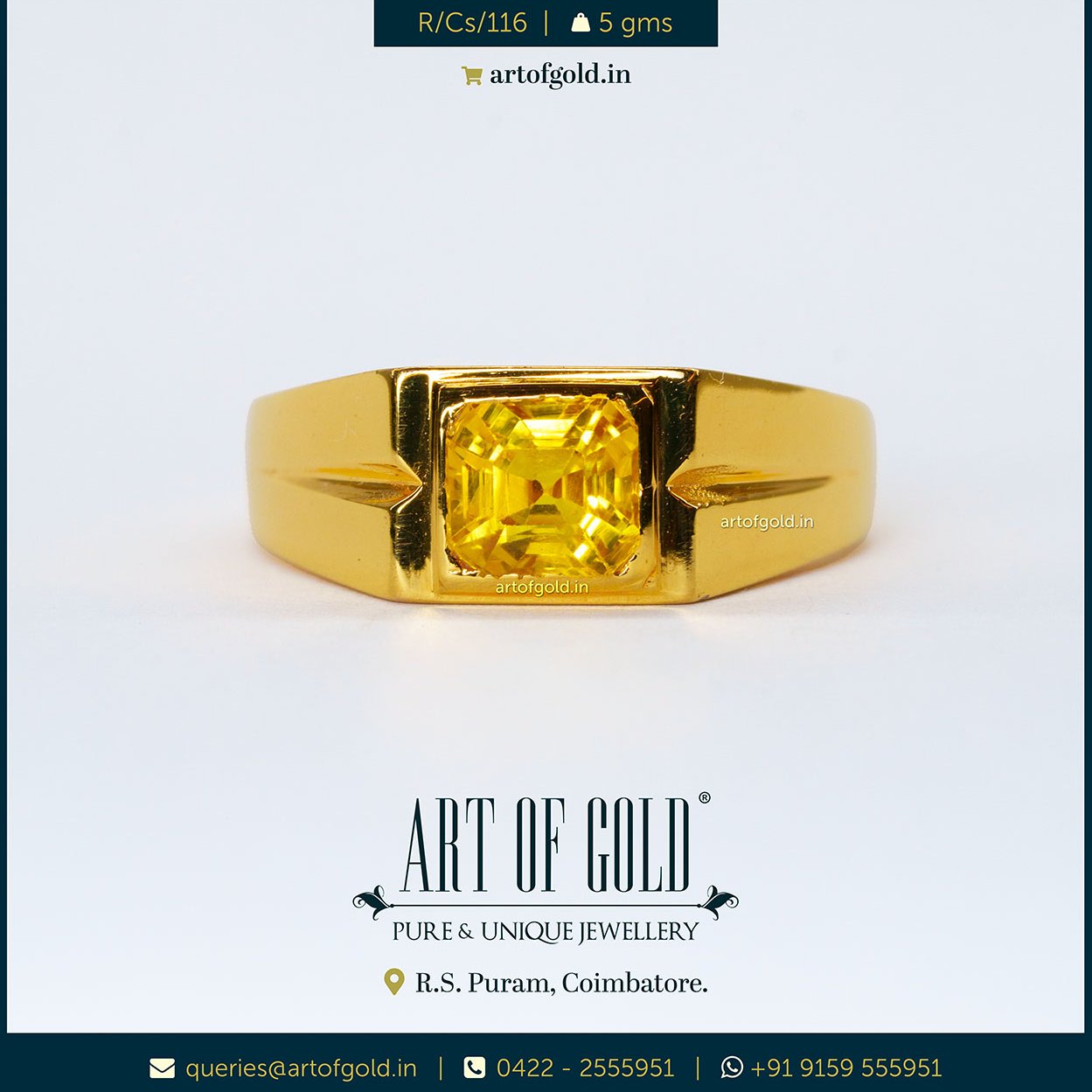 22 Carat Gold Pukhraj Ring Design For Man Square Pukhraj Ring