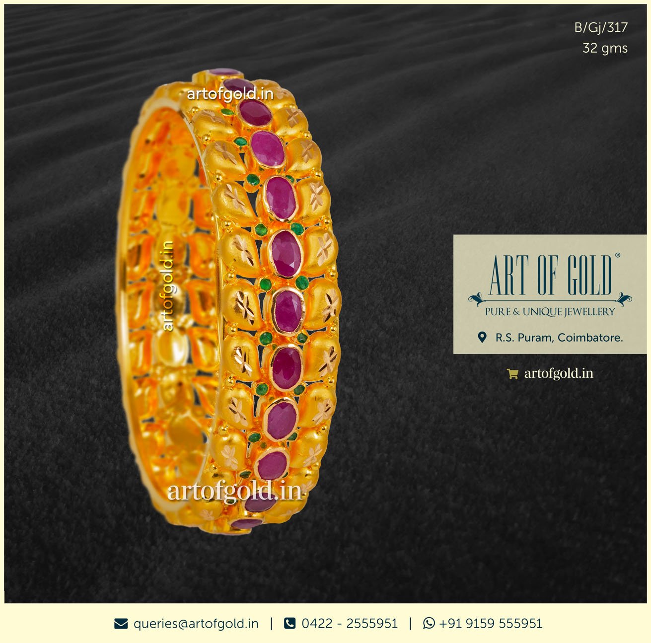 Mango Bangle - Ruby & Emeralds