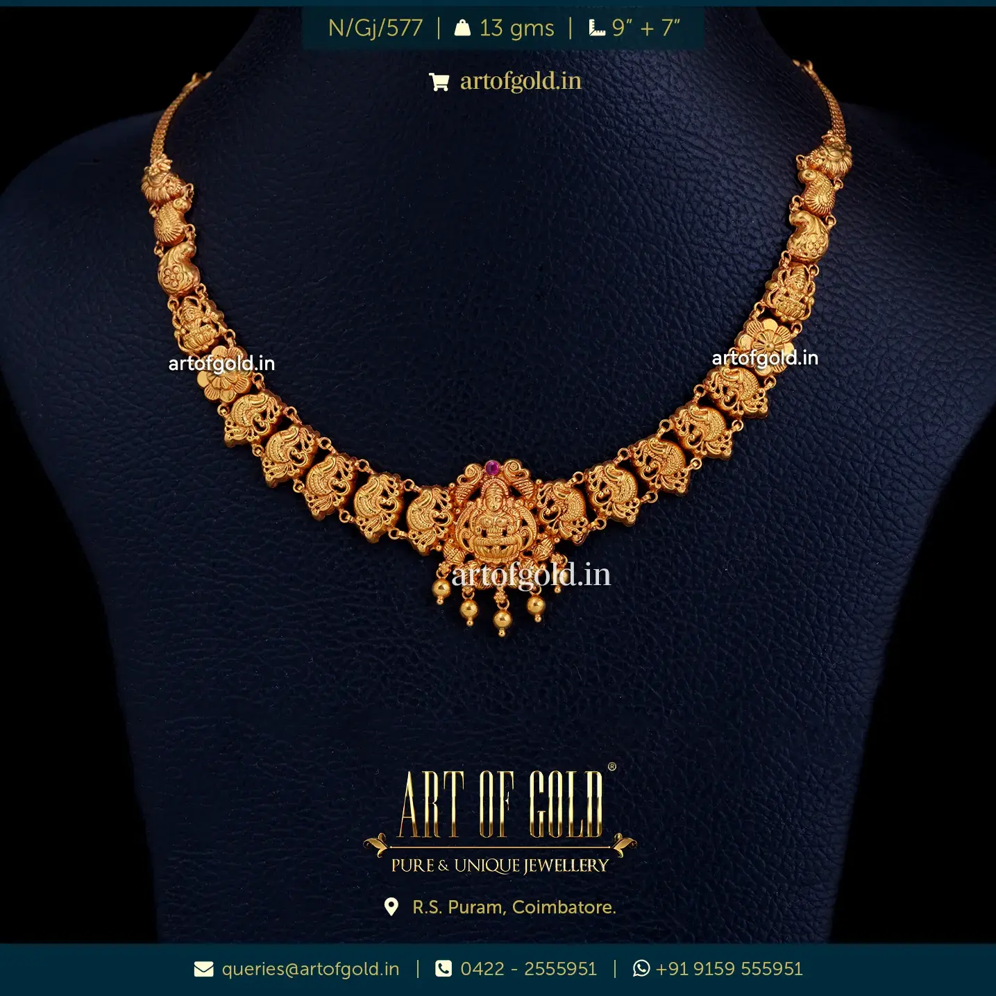 Light Weight Gold Necklace Lakshmi Annapakshi Art of Gold