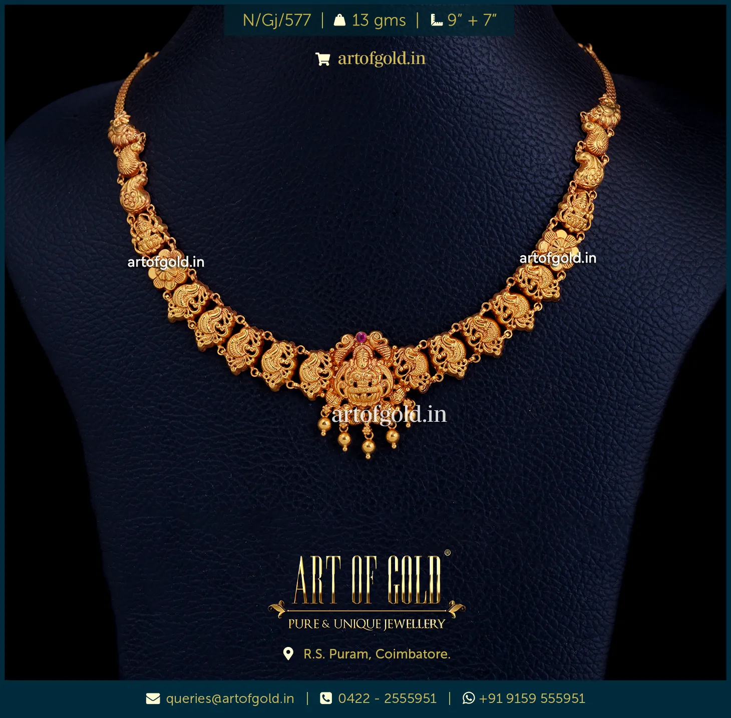 Light Weight Gold Necklace - Lakshmi & Annapakshi
