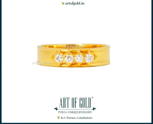 Gold wedding band ring with stones