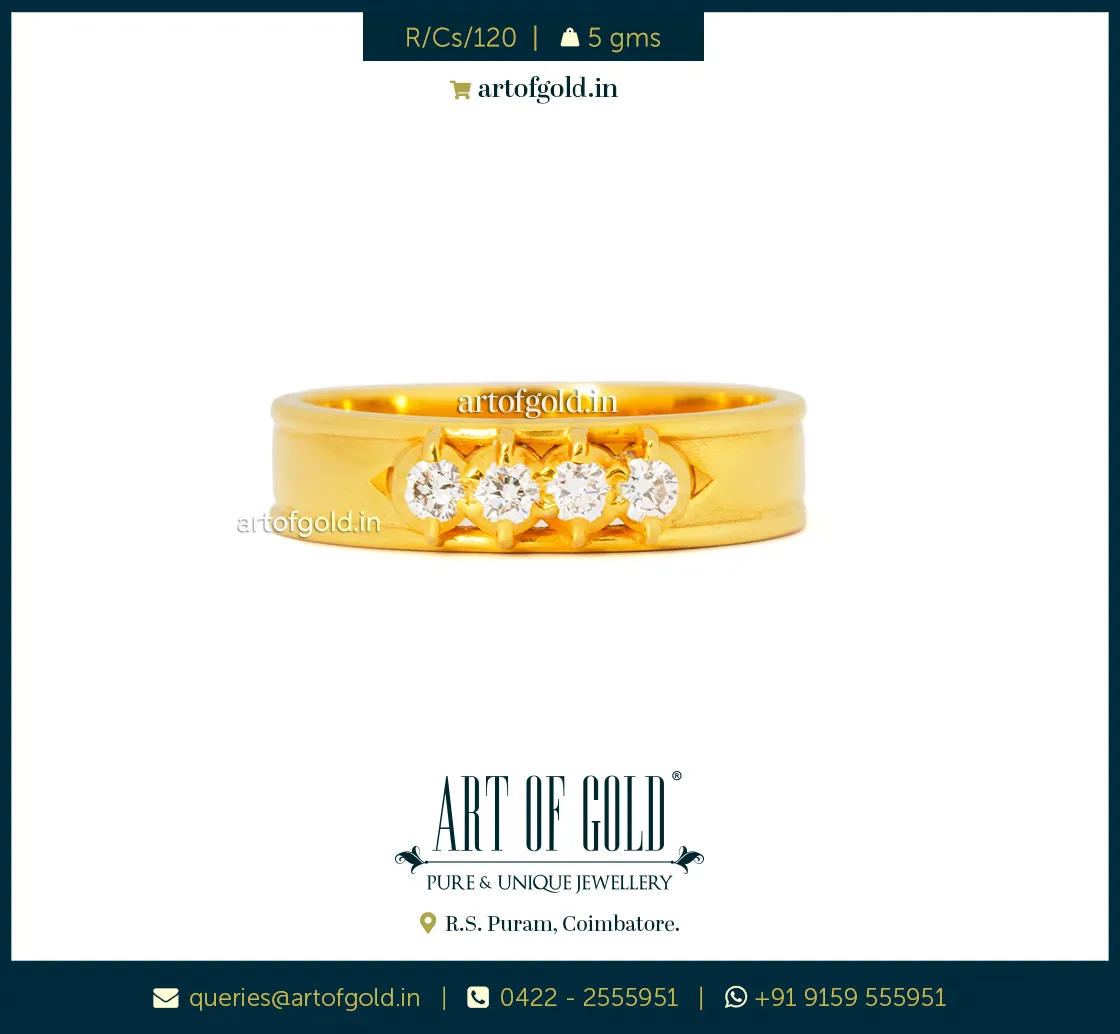 Gold wedding band ring with stones