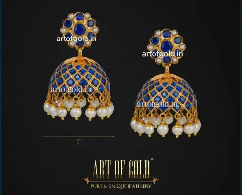 Traditional Stone Jhumka - Blue Square stone