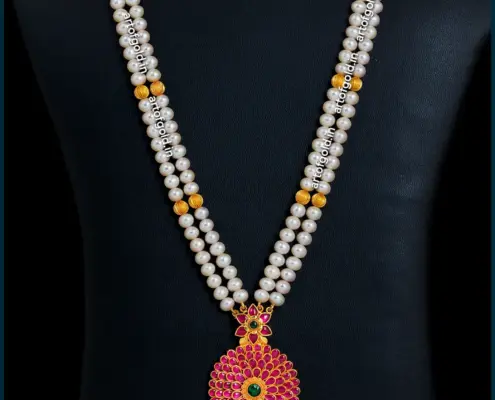 Muthyala haram with gold kemp pendant