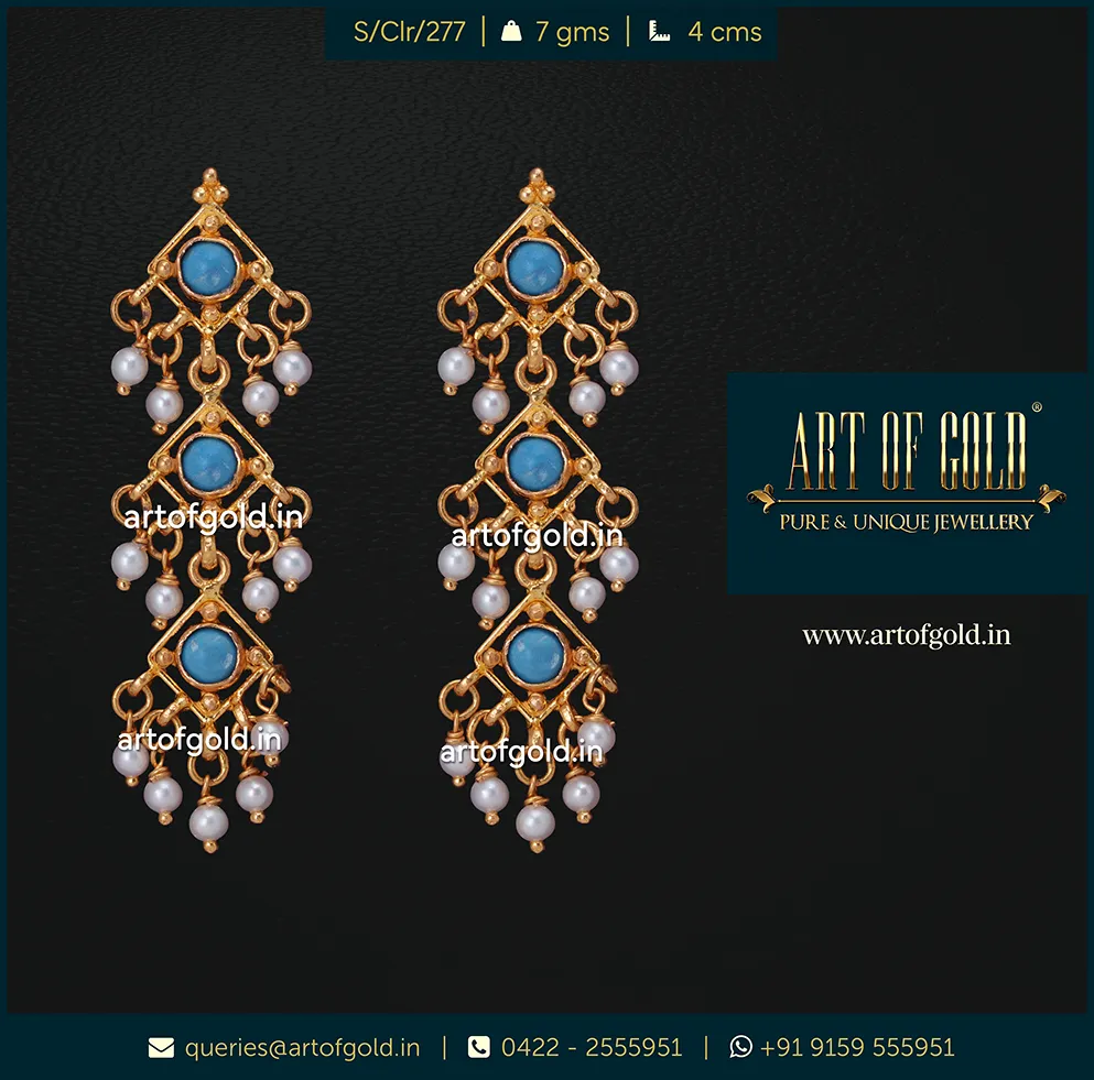 Gold Turquoise earrings in 22k gold Gold Turquoise earrings in 22k gold